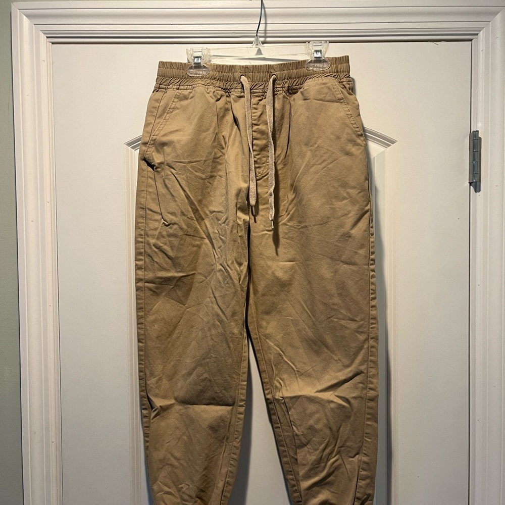 Tan Joggers with Relaxed Fit and Drawstring Waist